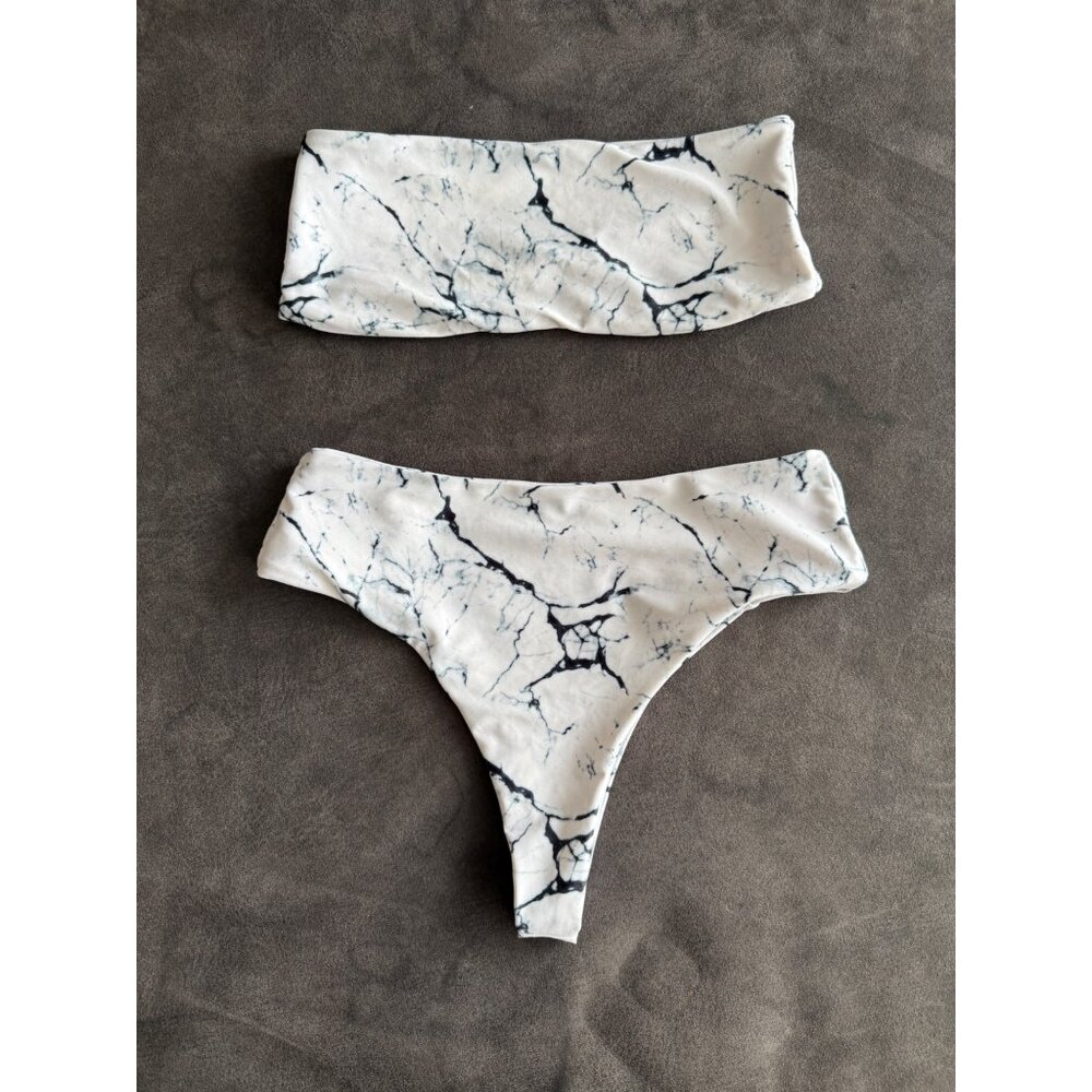 Marble Print Strapless Bikini Set - Size 4
